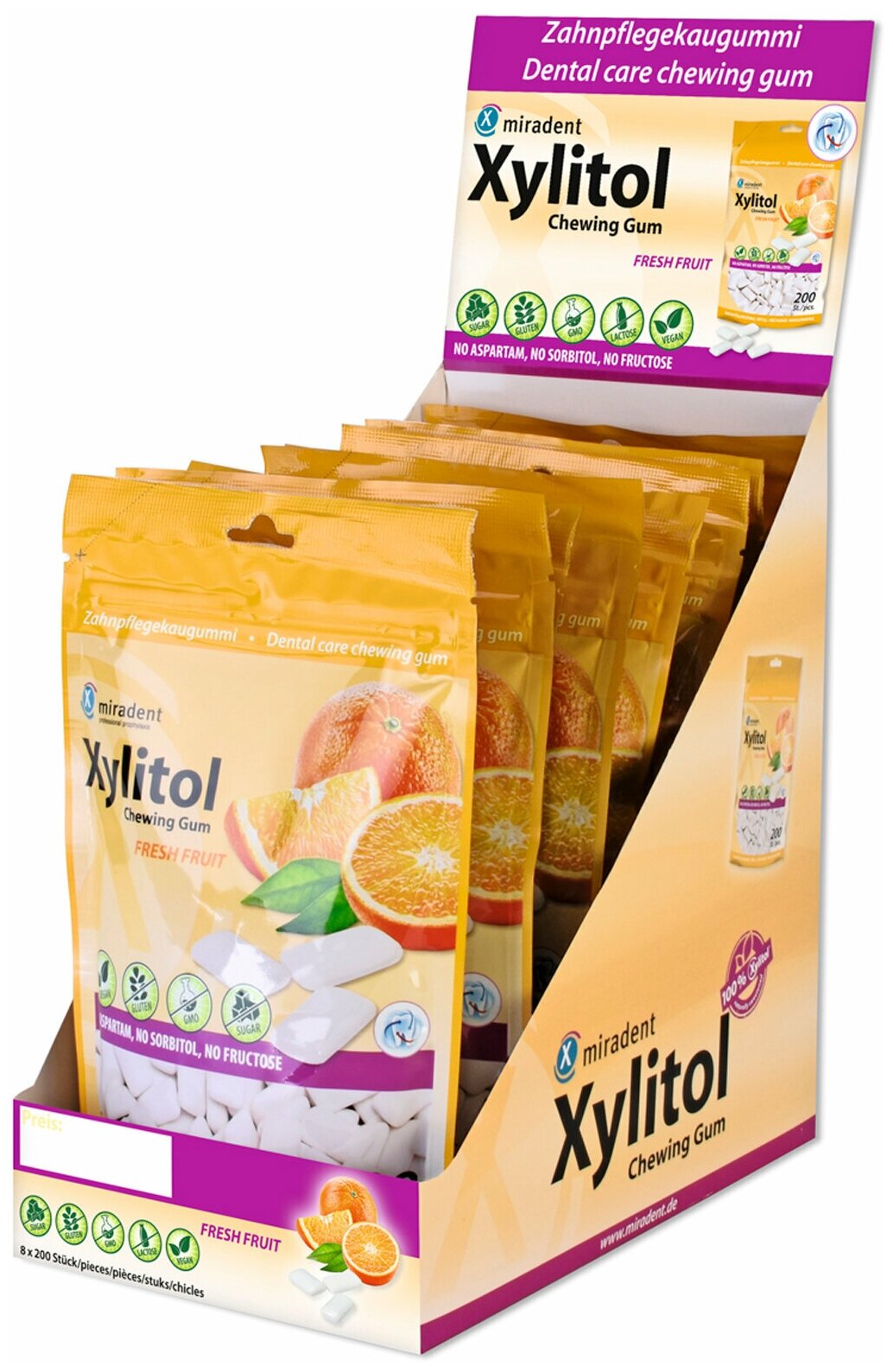 Xylitol Chewing Gum Fresh Fruit жевательная резинка с ксилитом со вкусом свежих фруктов 200шт. - фотография № 2