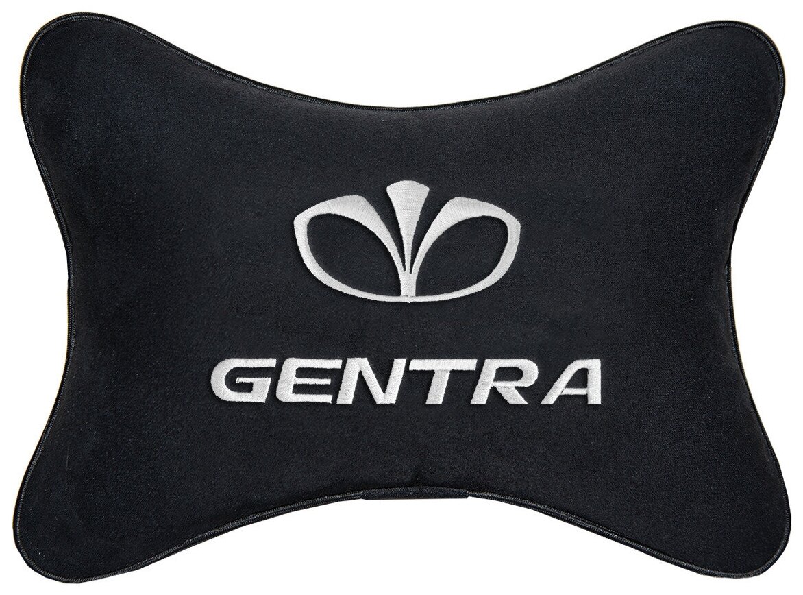 Автомобильная подушка на подголовник алькантара Black с логотипом автомобиля DAEWOO Gentra