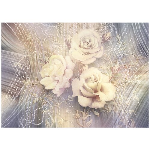 Розы и жемчужные нити - Виниловые фотообои, (211х150 см)