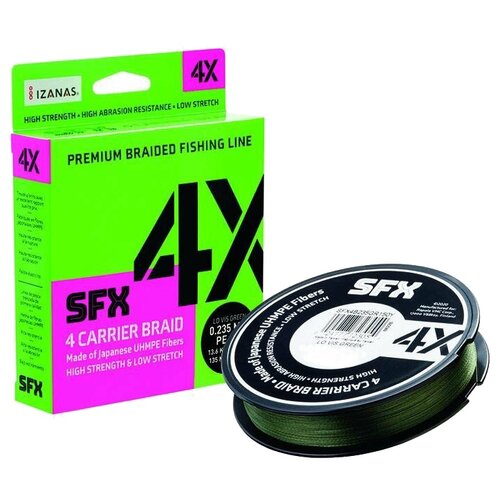 Плетеный шнур Sufix SFX 4X d=0.104 мм, 135 м, 4.5 кг, Lo-Vis Green, 1 шт.