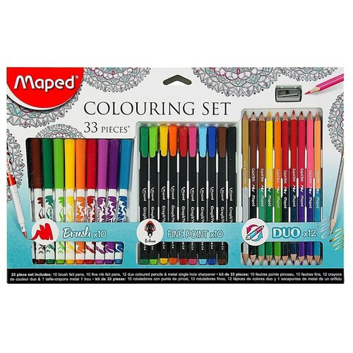 Набор для рисования Maped Color Pep's 33 предмета: фломастеры, ручка капилярная, карандаши цветные двусторонние, точилка Maped набор карандаши 12 цв трехгранный корпус толстые точилка