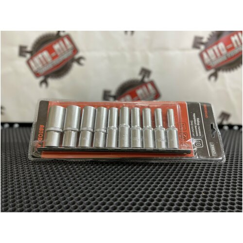 фото Набор головок высоких 10 шт., dr1/2, 12-гранные 8-24 мм, планка автоdело 39837