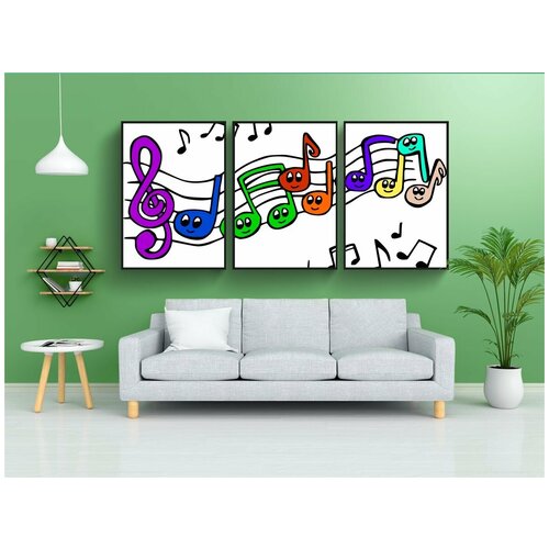 фото Набор модулных постеров для интерьера "музыкальные ноты, музыка, улыбка" 60x90 см. в тубусе, без рамки lotsprints