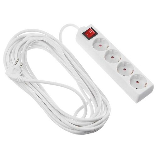 Удлинитель Luazon Lighting, 4 розетки, 10 м, 6 А, 1300 Вт, 3х0.75 мм2, с з/к, с выкл., Б