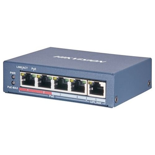 Коммутатор PoE HIKVISION DS-3E0505P-E/M 4хRJ45 1000M PoE с грозозащитой 6кВ/Uplink порт 1000М Ethernet, бюджет PoE 35Вт, пропускная способность 10Гб/с