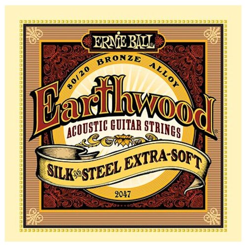 P02047 Earthwood Silk & Steel Extra Soft Струны для акустической гитары, сталь+шелк 10-50, Ernie Ball