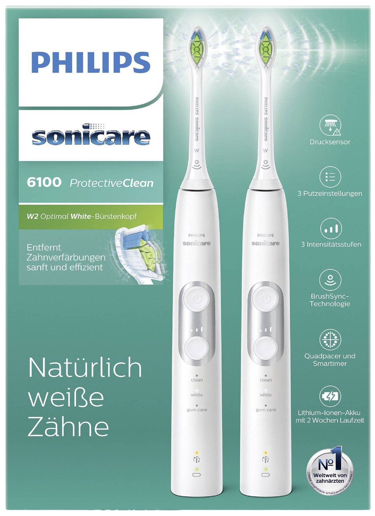 Набор электрических зубных щеток Philips Sonicare 6100 ProtectiveClean HX6877/34, 2 шт. - фотография № 4