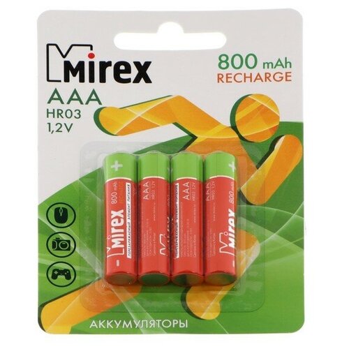 Mirex Аккумулятор Mirex, Ni-Mh, AAA, HR03-4BL, 1.2В, 800 мАч, блистер, 4 шт.