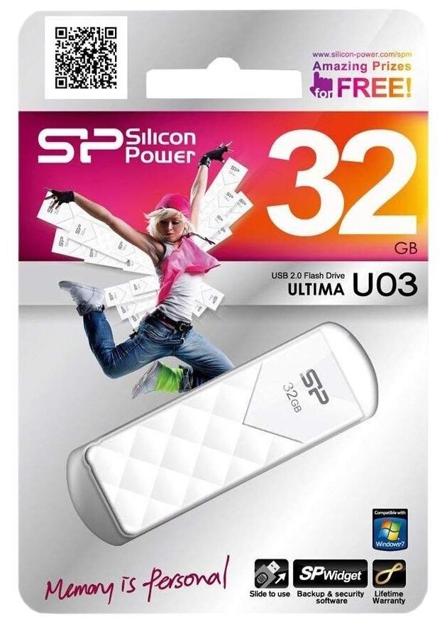 Флеш Диск Silicon Power 32Gb Ultima U03 SP032GBUF2U03V1W USB2.0 белый