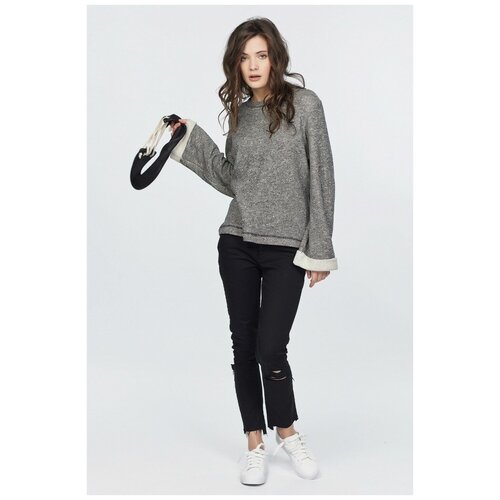 Свитшот FLY, силуэт свободный, средней длины, размер 44, зеленый