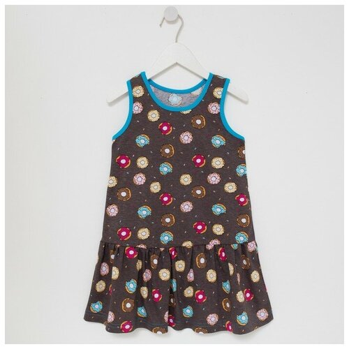 фото Платье для девочки, цвет коричневый/пончик, рост 128 юниор текстиль