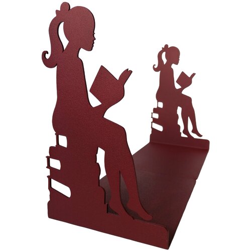 Подставка-ограничитель для книг “Девушка с книгой” 2 шт., металл, цвет винный