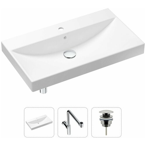 Комплект 3 в 1 Lavinia Boho Bathroom Sink 21520641: врезная фарфоровая раковина 80 см, металлический сифон, донный клапан