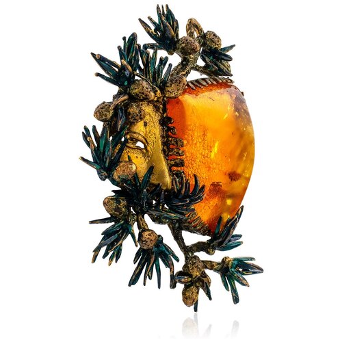 Amberholl Удивительная брошь авторской работы из натурального янтаря и латуни «Пандора»