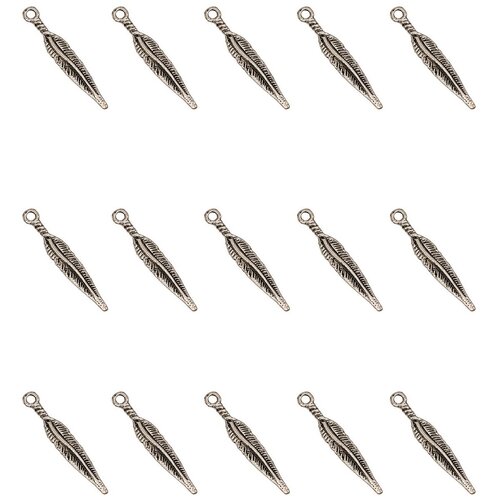 фото Набор подвесок, перышко, размер 28х5х1 мм, материал: сплав олова с покрытием "старинное серебро", 15 шт. kaboshon