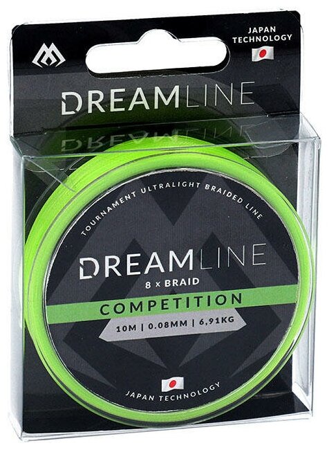 Плетеный шнур Mikado DREAMLINE Competition 0.08 fluo green (10 м) - 6.91 кг.