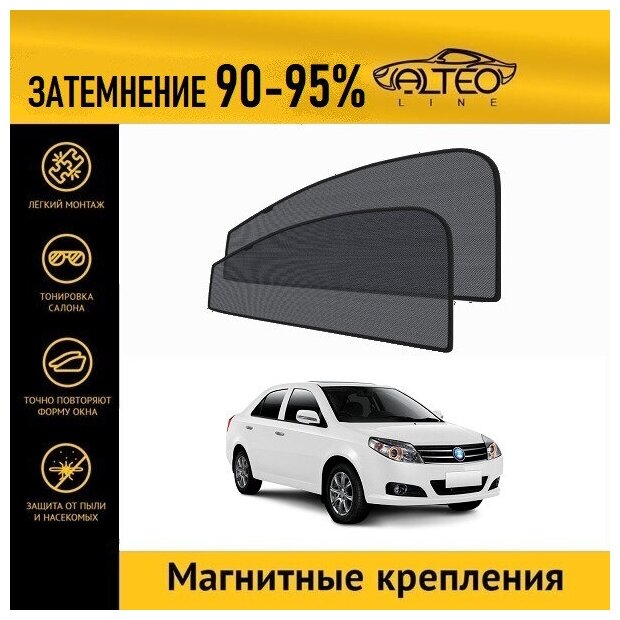 Каркасные автошторки ALTEO PREMIUM на Geely MK 1рестайлинг (2013-2015) на передние двери на магнитах с затемнением 90-95%