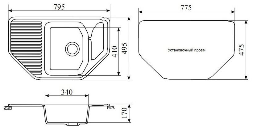 Мойка угловая GS-10 (795х495) 328 Бежевый - фотография № 6