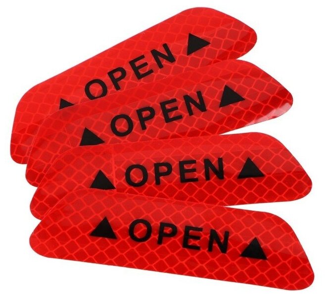 Светоотражающая наклейка "Open" 95×25 красный набор 4 
