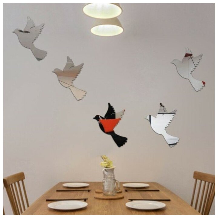 TAKE IT EASY Наклейки интерьерные "Пташки", зеркальные, декор на стену, набор 10 шт, шт 12 х 8.7 см