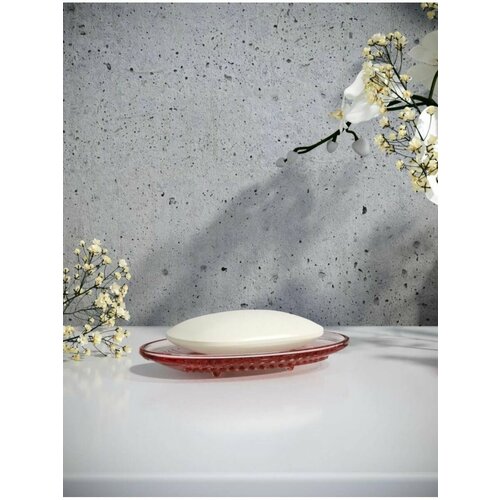 Мыльница стеклянная настольная для ванной 16х10 см Розовый