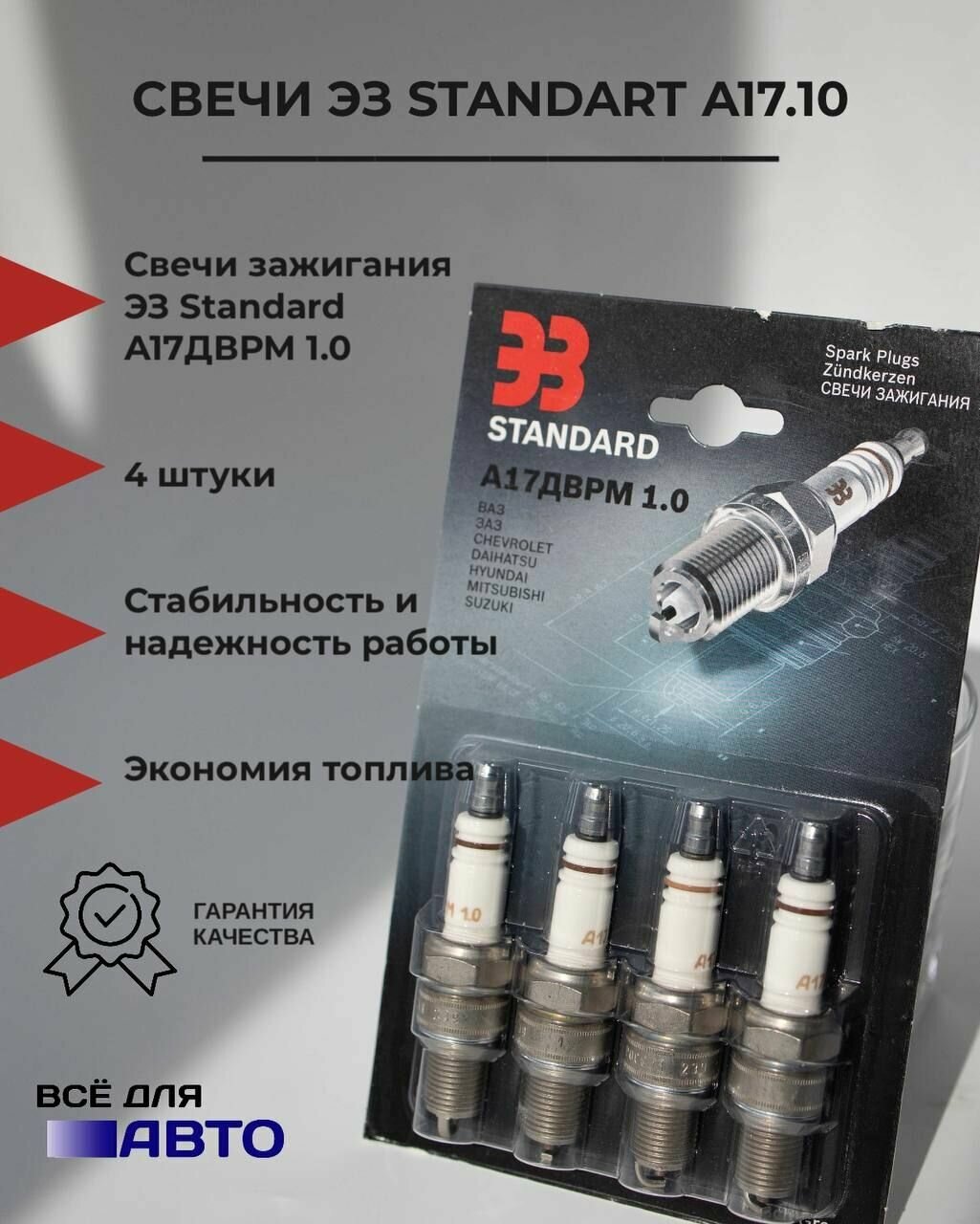 Свечи зажигания ЭЗ Standard А17ДВРМ 2107 Нива Калина Приора Гранта