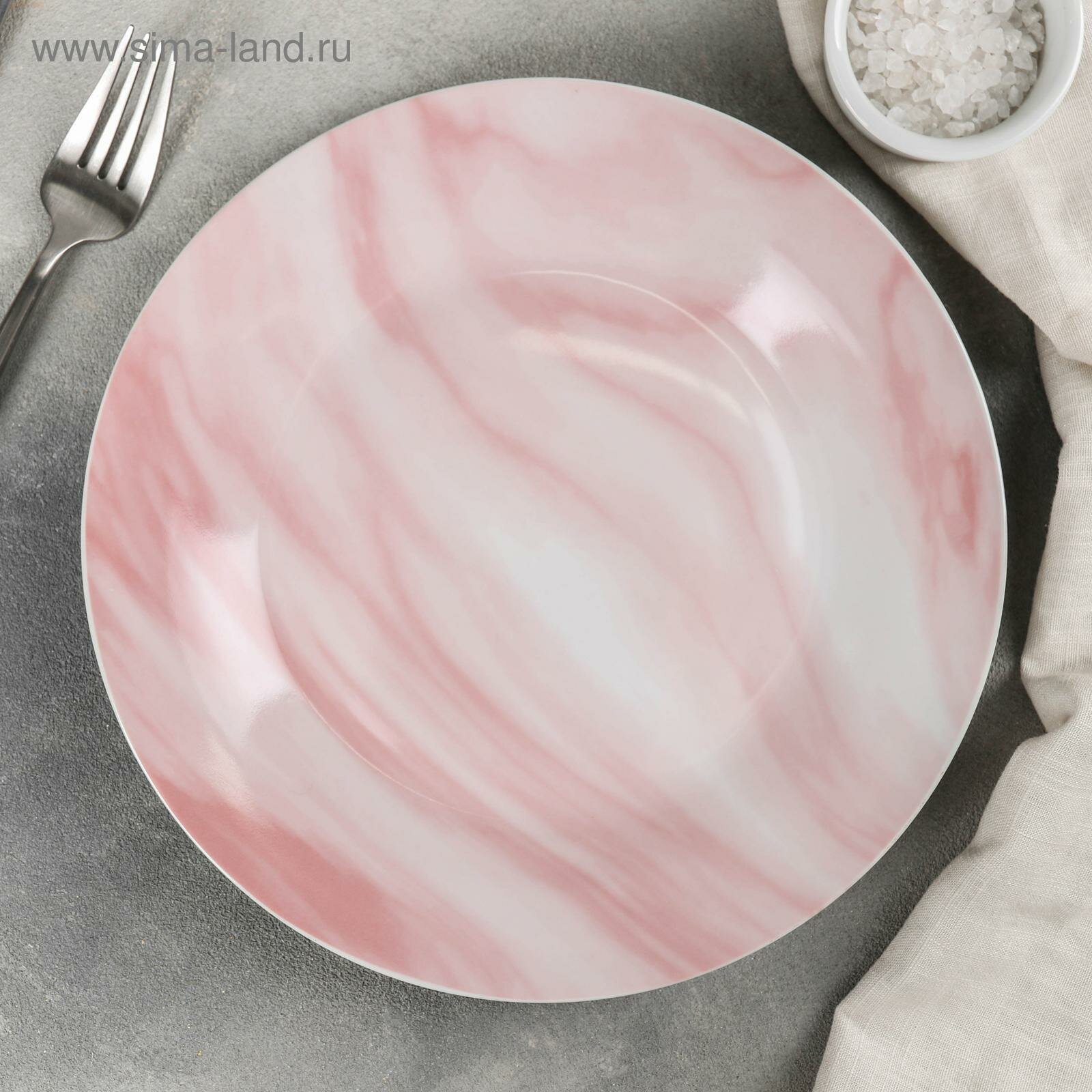 Тарелка керамическая обеденная Доляна «Мрамор», d=24 см, цвет розовый (1шт.)