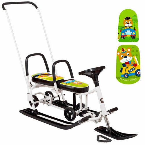 Снегокат 507 высокий SNOWKAT TWINS BABY Wheel для двоих, с 2 склад спинк. П-обр толкат. колёса Мишка снегокат 218 высокий со склад спинкой snowkat new look ричи