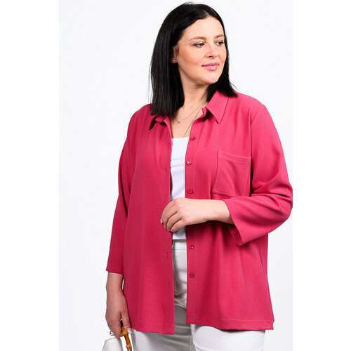 Блуза  SVESTA, повседневный стиль, прямой силуэт, укороченный рукав, карманы, однотонная, размер 58, розовый