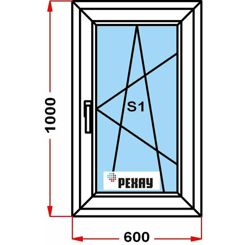 Окно из профиля РЕХАУ BLITZ, 2 стекла, с поворотно-откидной створкой, (В1000 x Ш600) 32 пвх окно ш600 в1000