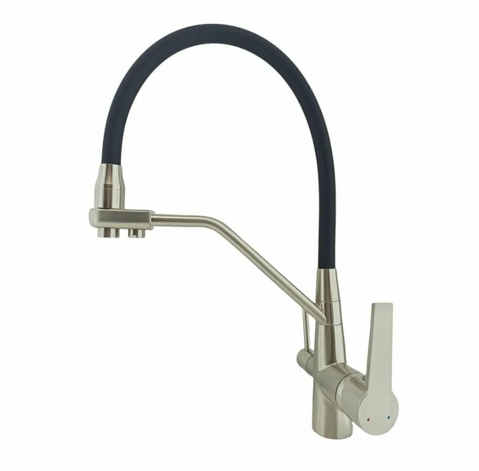 R603CL-2 Смеситель для кухни с подключением фильтра, Черный+сатин