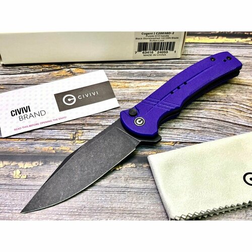 Нож складной Civivi C20038D-2 Cogent, Black Stonewashed Blade, Purple G10 Handle нож складной civivi c18062p 3 button lock elementum ii black stonewashed nitro v blade od green g10 handle