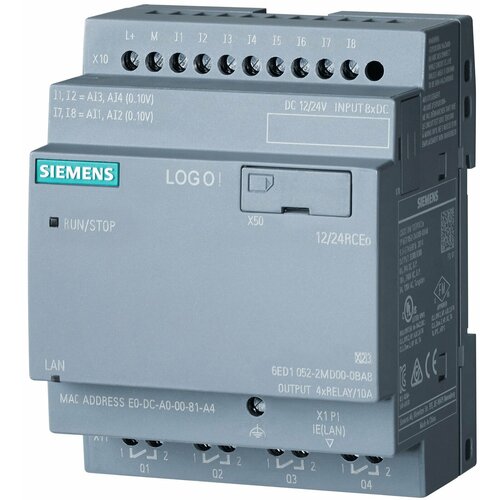 SIEMENS Микроконтроллер 6ED1052-2MD08-0BA1 LOGO! 12/24RCEO, 8 DI (4 AI)/4 DO, без дисплея