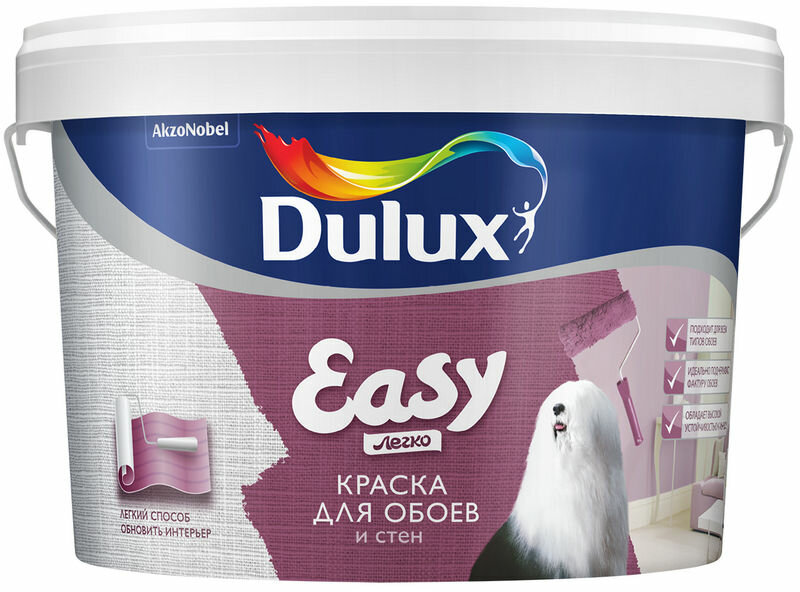 фото Краска для обоев и стен dulux easy bc 4,5л матовый