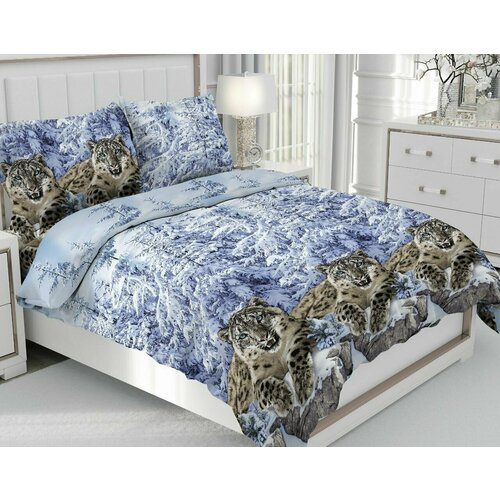 Комплект постельного белья Евро Макси простыня на резинке бязь Снежные барсы 3Д 3222₽