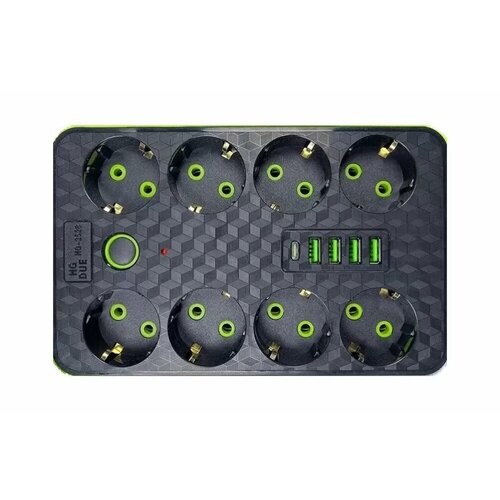 Сетевой фильтр с 8 розетками 4 USB + 1 Type-C / Многофункциональный удлинитель с предохранителем