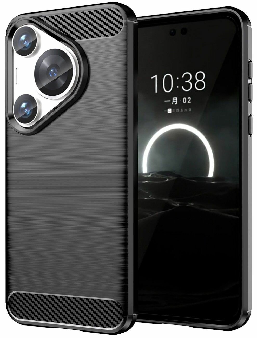 Чехол на HUAWEI Pura 70 Pro силиконовый карбон сталь чёрный противоударный