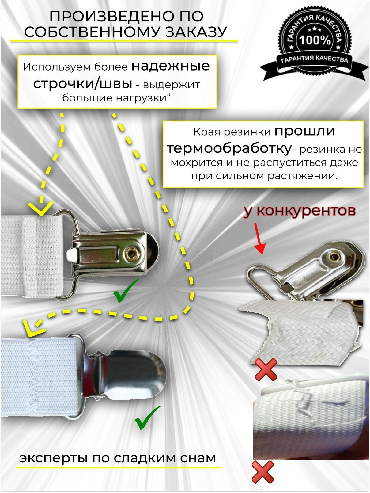 Фиксаторы простыни, для всех типов постельного белья, 4шт, нейлон, полиэстер, хлопок — фото 1