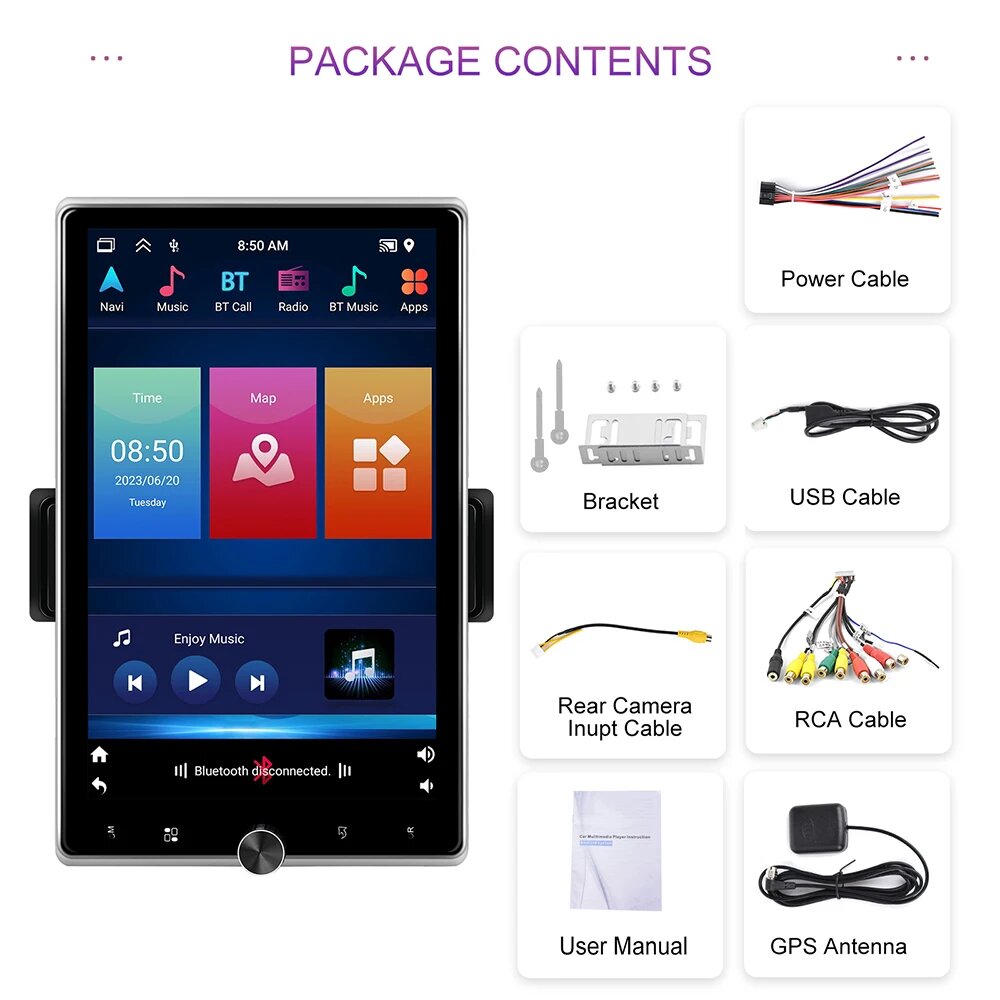 Автомагнитола LeeKooLuu, 1 Din, Android, 2 + 64 ГБ, 10,4 дюйма, GPS, Car Radio Only