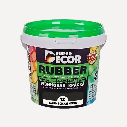 Изображение товара Резиновая краска Super Decor Rubber №12 Карибская ночь 1 кг, матовая краска без запаха, для бетона, дерева, фасада