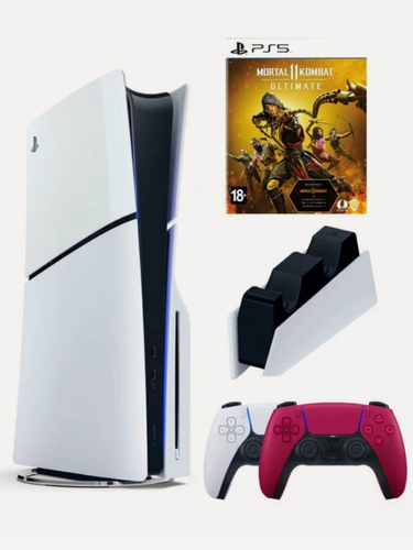 Изображение товара Приставка Sony PlayStation 5 Slim, с дисководом, 1ТБ, зарядная станция, 2й геймпад красный, игра Mortal Combat 11
