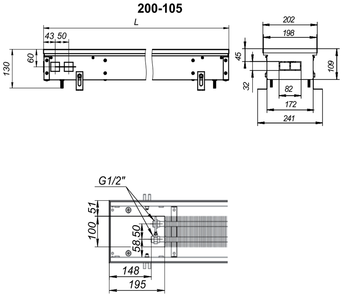 Водяной конвектор Techno Usual KVZ 200 - 105 - 2600 (внутрипольный / встраиваемый) - фотография № 8