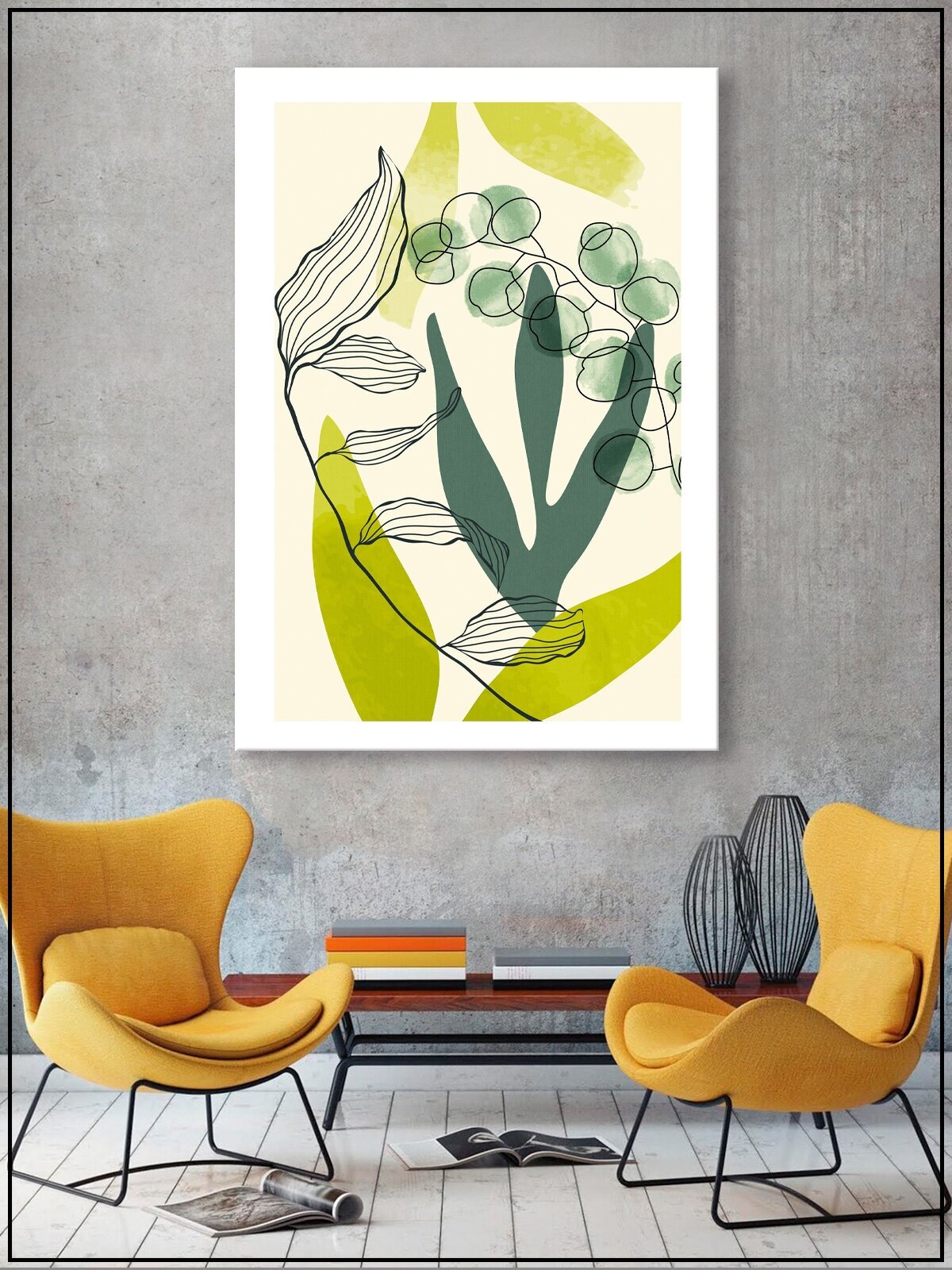 Картина для интерьера на натуральном хлопковом холсте "Абстрактные формы листья", 30*40см, холст на подрамнике, картина в подарок