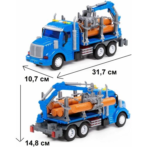 Инерционная машина Профи 31,7 см (звук + свет) - лесовоз (5 бревен) с краном-манипулятором инерционная машина грузовик с прицепом лесовоз с краном манипулятором сити 49 см свет звук