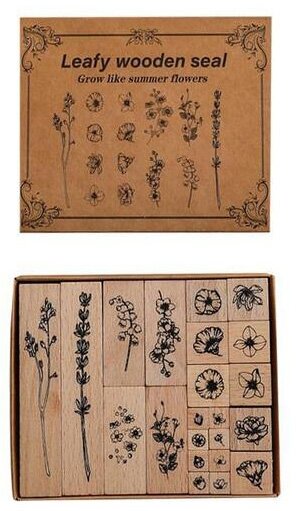 Набор деревянных штампов для творчества (22 шт) "Летние растения". Для рукоделия скрапбукинга