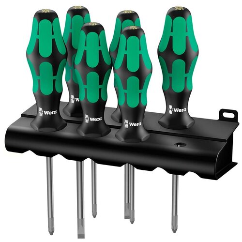 набор отвёрток wera kraftform ball grip 9 предм we 134028 Набор отверток Wera 105622, 6 предм., зеленый/черный, 1 уп.