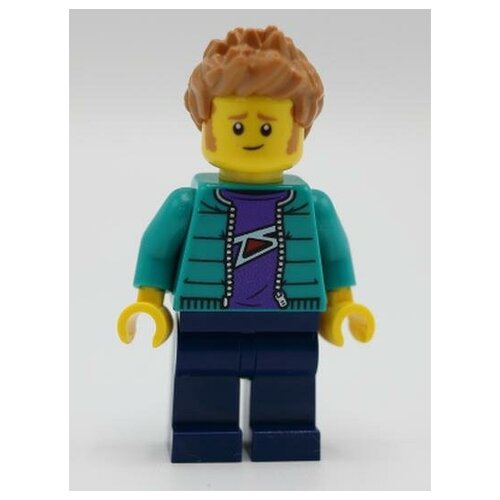 Минифигурка Лего Lego twn390 Male with Purple Shirt, Dark Turquoise Jacket, Dark Blue Legs and Medium Nougat Hair