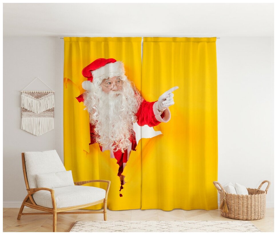 Фотошторы "Санта" 145х26м комплект 2шт шторы для спальни гостиной кухни в подарок на новый год
