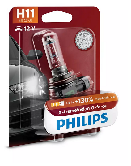 Лампа H11 X-tremeVision G-force +130 12V 55W PGJ19-2 3400K B1 (1шт) Philips 12362XVGB1