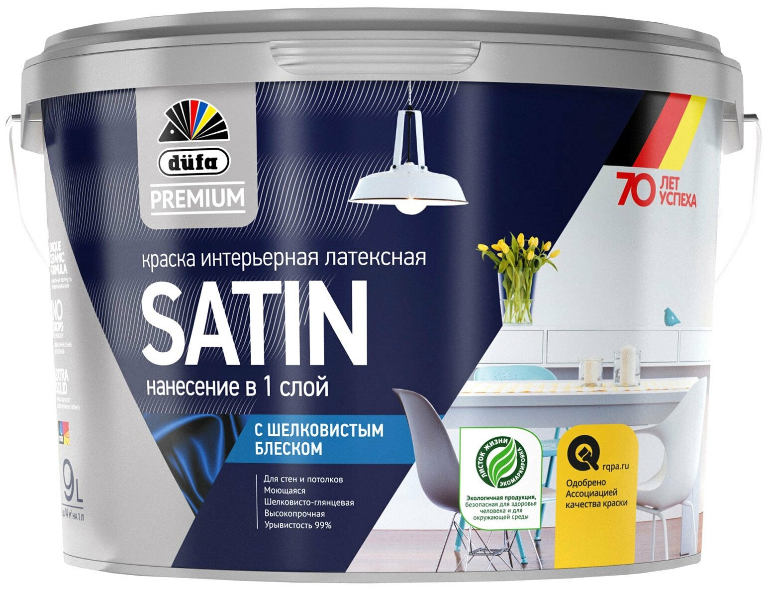 Dufa Premium ВД краска SATIN латексная интерьерная с шелковистым блеском база 1 9л МП00-006674
